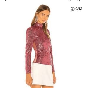Women’s Cinq A' Sept Joan Pink sequins top Long Sleeve Size M Cocktail Concert